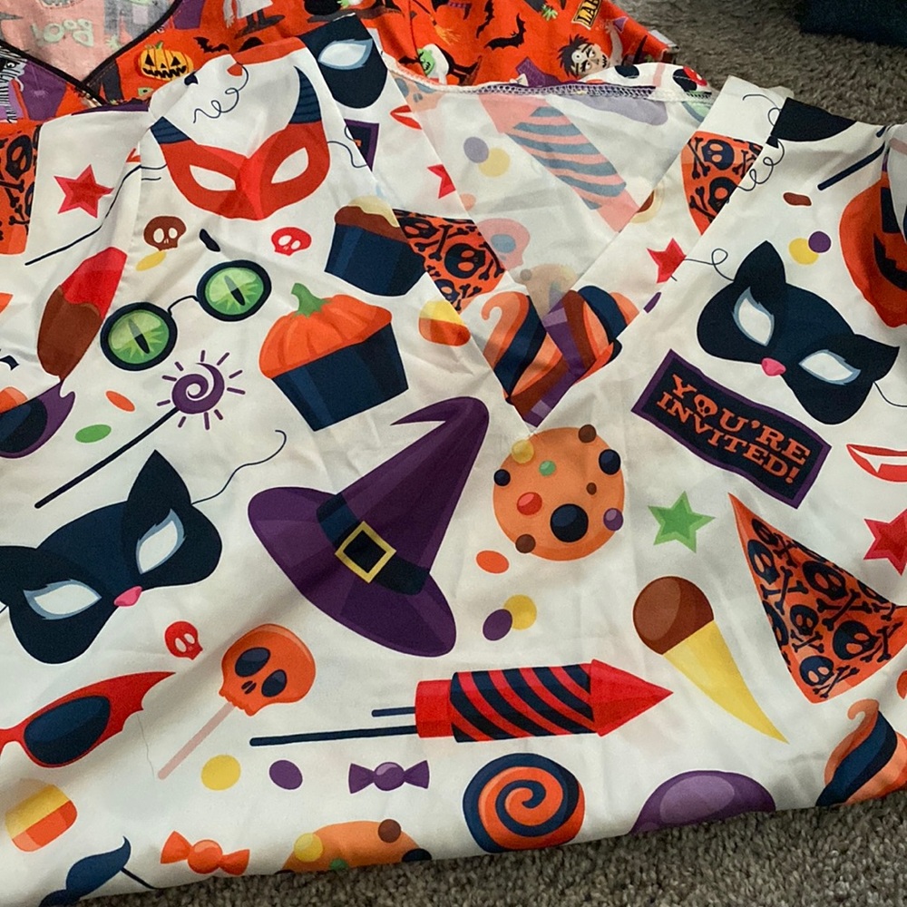 Holiday scrub tops